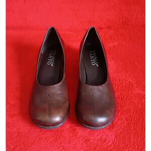 VTG Franco Sarto Brown Leather  Mary Jane Block Heel Pumps Size 7.5M Brazil Made